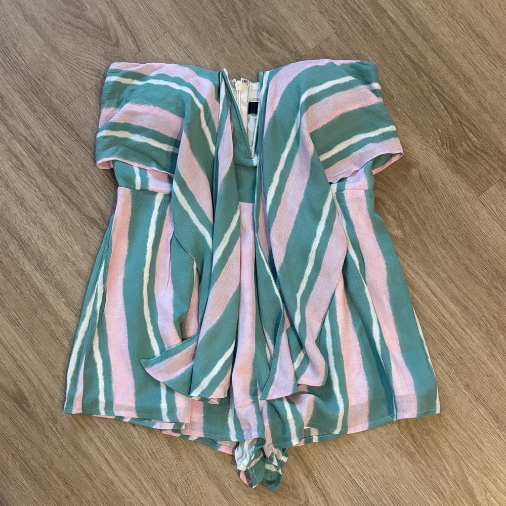 Blue Blush Striped Pink and Green Romper